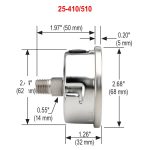  25-410-30 inHg Vacuum to 0 PSI  1/4" NPT Back Conn 2.5"Stainless Steel dry Gauge - Image 2