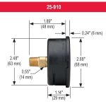  25-910-30/15-psi/kPa 1/4 NPT Back Conn 2.5 ABS Liquid Filled Pressure Gauge - Image 2