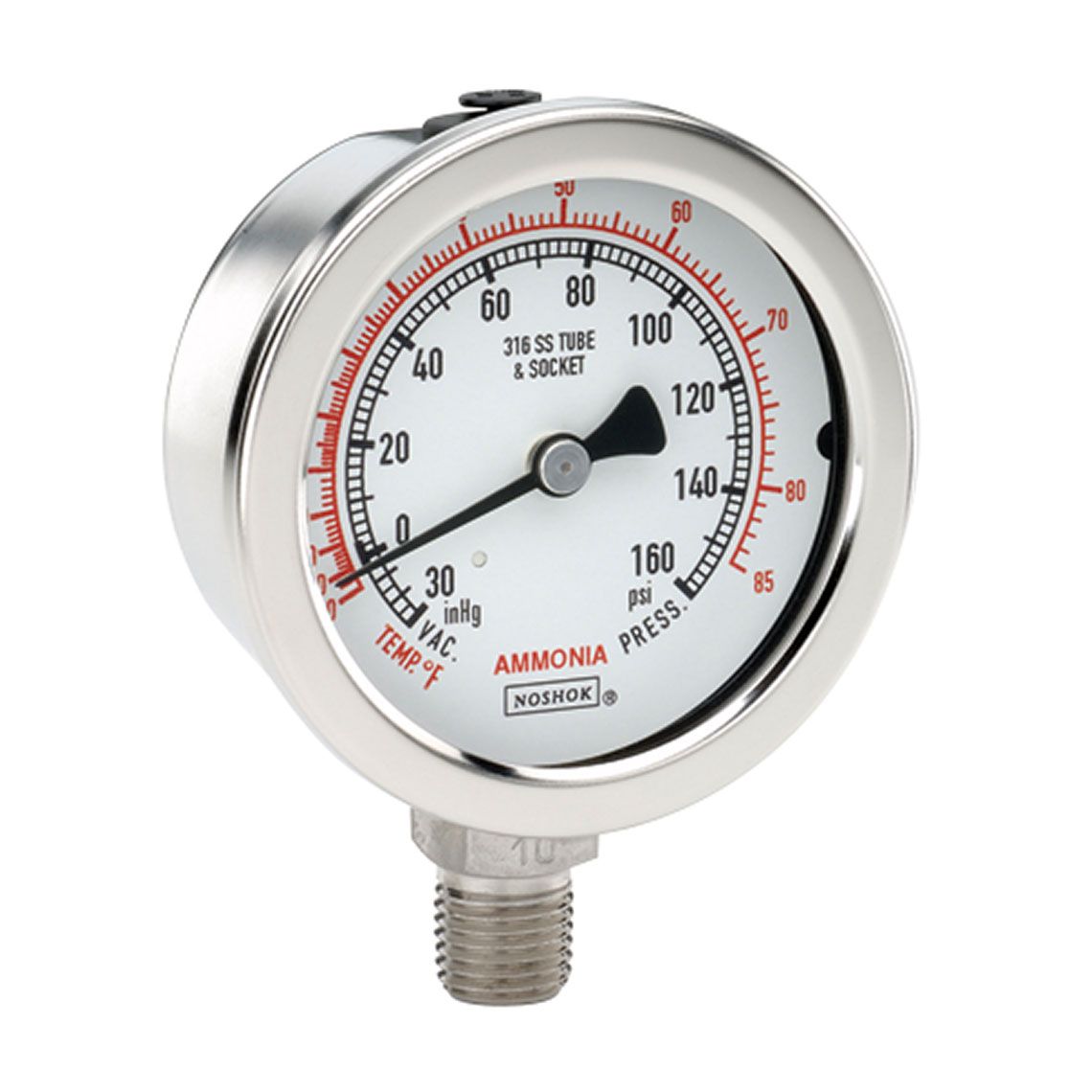  25-400-400-AMMONIA Pressure Gauge, 2.5" 304SS Case, 316SS Internals, 400 AMMONIA, 1/4 NPT Male Bottom Conn gAUGE