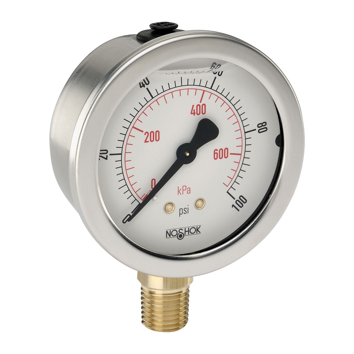  25-901-2000-psi/kPa-SST 7/16-20 Bottom Conn 2.5 SS Case Filled Gauge
