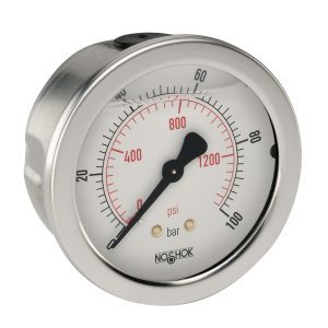  25-911-25-bar/psi-G1/4-SSFF G1/4 Back Conn, 2.5 SS Case Filled Gauge, SS Front Flange