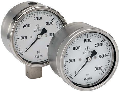  40-502-50000-PSI/KPA- 9/16-18 UNF 2B high pressure 4 inch Liquid filled, bottom connection Extreme High Pressure Gauge