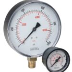  15-110-100-psi/kPa-SSB-PMC-BP3 1/8 NPT Back Conn 1.5 ABS Case Gauge, SS Bezel, Panel Mount Clamp, 0.3 mm Brass Press Fit Orifice