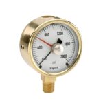 25-300-2000-psi/bar-MIP 1/4 NPT Bottom Conn, 2.5 Brass Case Gauge, -40 Degree Service Filled, Maximum Indicating Pointer