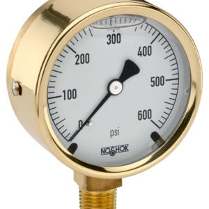  25-300-200-psi-BFF 1/4 NPT Bottom Conn, 2.5 Brass Case Gauge, Glycerin Filled, Brass Front Flange