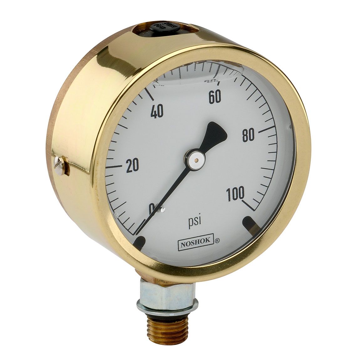 25_300_sst_100_psi-3_4_718 25-310-300-psi/kg/cm2-SST 7/16-20 Back Conn, 2.5 Brass Case Gauge, Glycerin Filled - Image 1