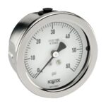 25-510-100-psi-SPMC-MIP 1/4 NPT Back Conn 2.5 Stainless Steel Gauge, Glycerin Fill, SS Panel Mount Clamp, Maximum Indicating Pointer