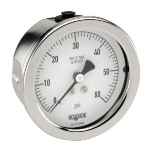 25-510-100-psi-SPMC-MIP 1/4 NPT Back Conn 2.5 Stainless Steel Gauge, Glycerin Fill, SS Panel Mount Clamp, Maximum Indicating Pointer