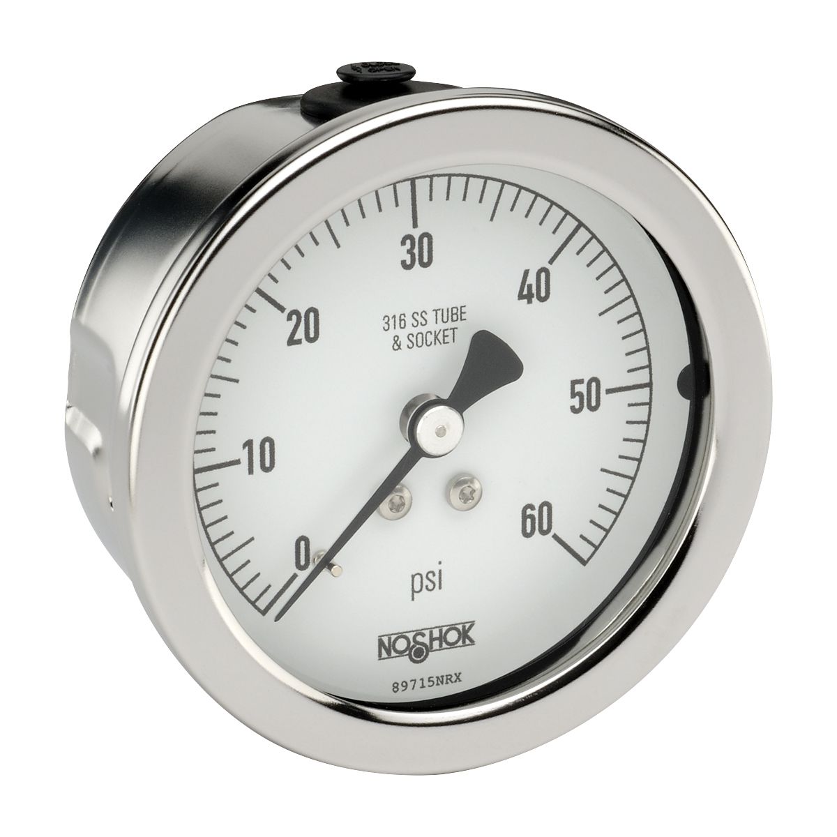 25_410_60_psi_150 25-510-100-psi-SPMC-MIP 1/4 NPT Back Conn 2.5 Stainless Steel Gauge, Glycerin Fill, SS Panel Mount Clamp, Maximum Indicating Pointer - Image 1