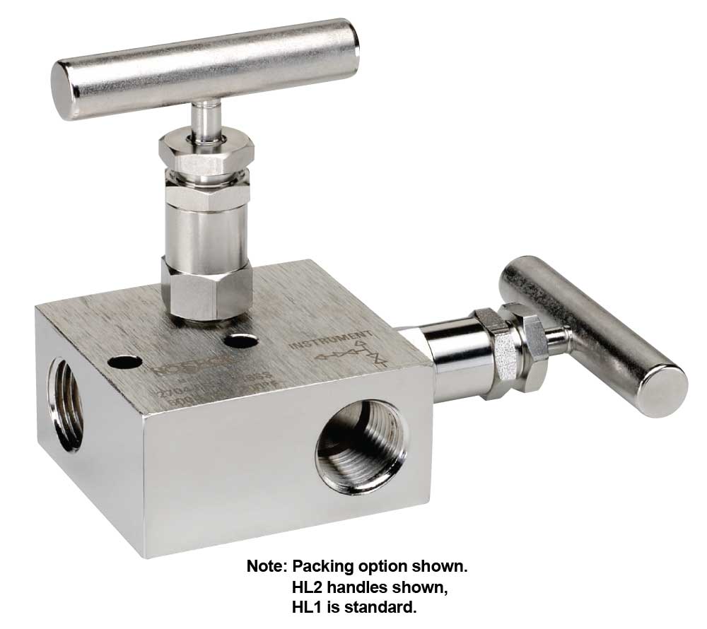 2604_Series_Manifold_LG 2603-FFS 0.156" 3/8" NPT Female - 3/8" NPT Female 316 Stainless Steel HARD SEAT - 2 VALVE MANIFOLD - Image 1