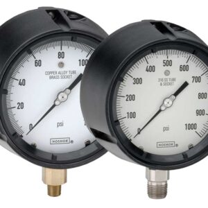  45-640-100-psi-MIP-BT8 1/4 NPT Bottom Conn, 4.5 Process Gauge, Maximum Indicating Pointer, 0.8 mm Brass Threaded Orifice