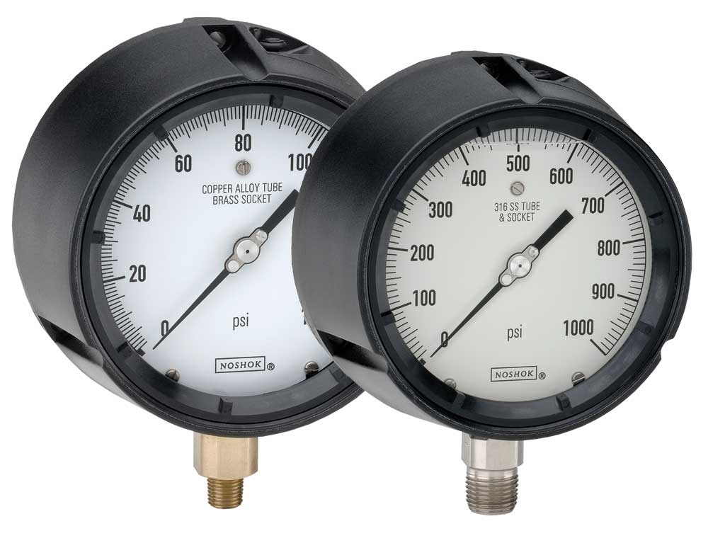 600_700_Series_Gauge_LG 45-640-100-psi-MIP-BT8 1/4 NPT Bottom Conn, 4.5 Process Gauge, Maximum Indicating Pointer, 0.8 mm Brass Threaded Orifice - Image 1