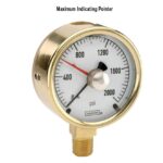  25-300-100-psi/bar-MIP-BFF 1/4 NPT Bottom Conn, 2.5 Brass Case Gauge, Glycerin Filled, Maximum Indicating Pointer, Brass Front Flange