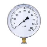 Pic Gauges 115D-854E PRESSURE GAUGE, 8 1/2" DIAL, 0-100 PSI, 1/4" LOWER MOUNT, WALL MOUNT BACK FLANGE, CHROME BEZEL, BLACK STEEL CASE & BRASS INTERNALS